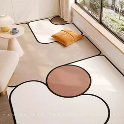 Cream Style Geometric Pattern Carpet Minimalist Design Balcony Waterproof Rug Large Area PVC Mat Non-slip Scratch-resistant Mats