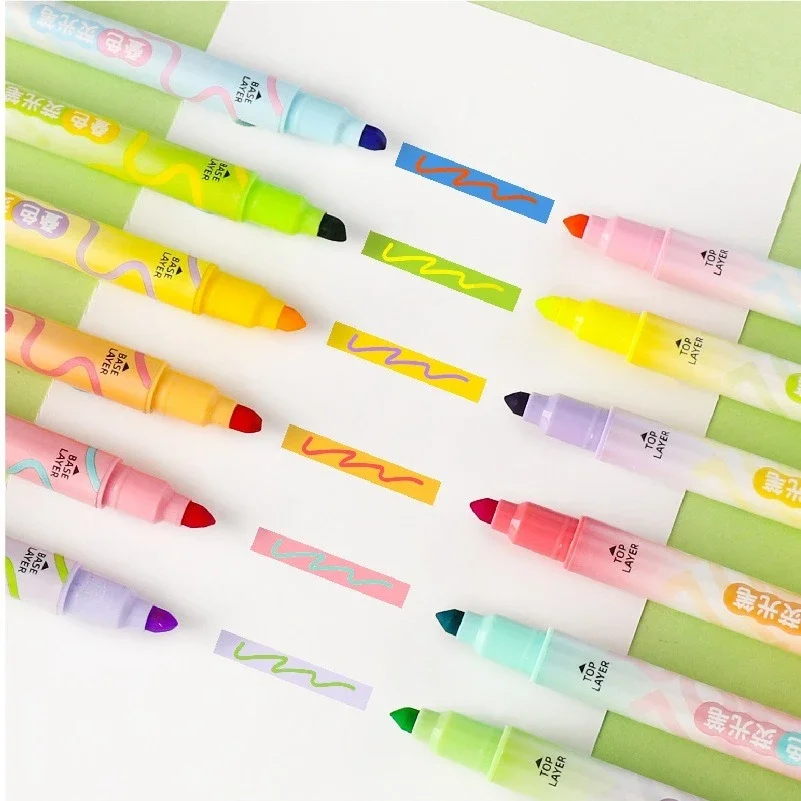 

6pcs/set Color Double-ended Laying Highlighter Pen Set Dual-side Fluorescent Magic Art Marker Liner Drawing Office School Diary