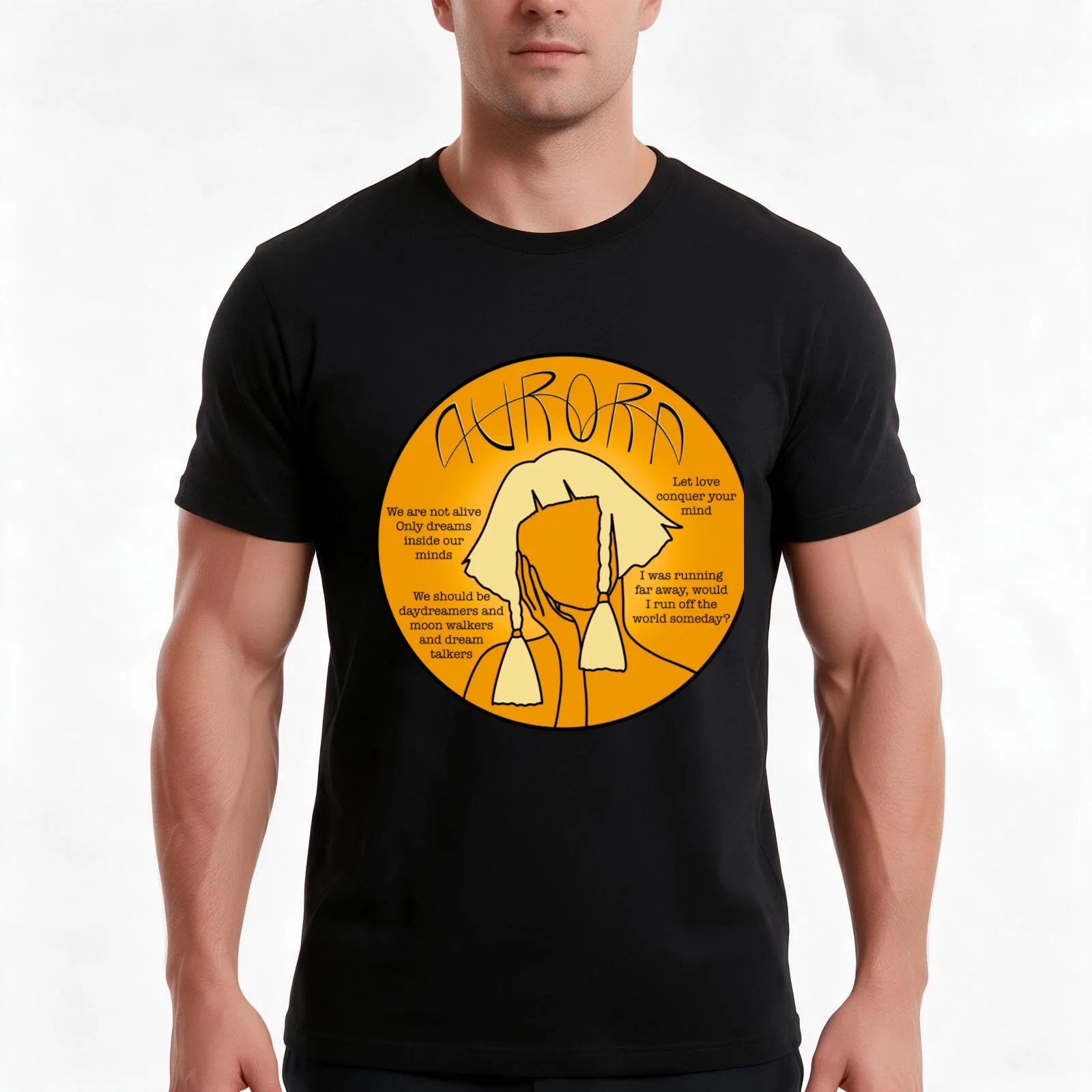 Aurora Music Quote Design Orange T-Shirt, Summer Casual Cotton Tee, Oversized Streetwear Tops, Vintage Graphic Print