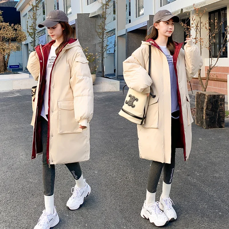 Winter Fashion Women Long Cotton Parker Coats Hooded 2024 New Loose Causal Puffer Outwear Oversize Thick Female Padded Jacket