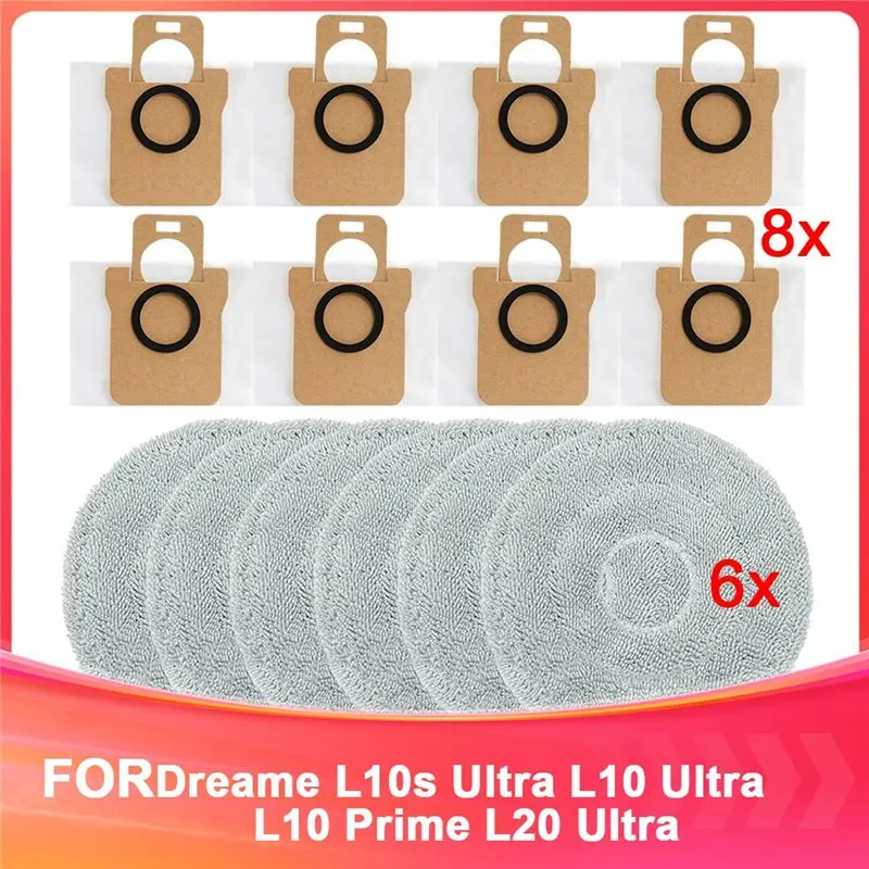 AEE8-Dust Bag Mop Cloths For Dreame L10S Ultra L10 Ultra L10 Prime L20 Ultra, Vacuum Cleaner Bags Wet Mop Pads
