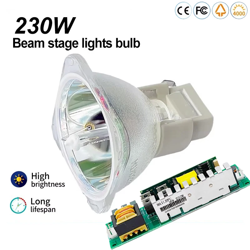 Stage Light 7R Beam Lamp Bulb 180-230/1.0 E20.6 Platinum Metal Halogen Bulb for Moving Head Light with 230w Ballast Power Supply