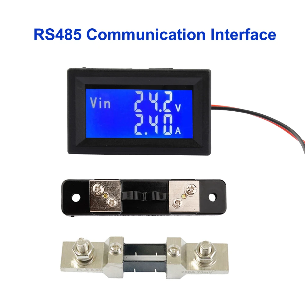 DC0-100V 5-30V 20A 50A100A Digital Voltmeter Ammeter LCD Dual Display Current Thermometer Panel RS485 Interface with diverter