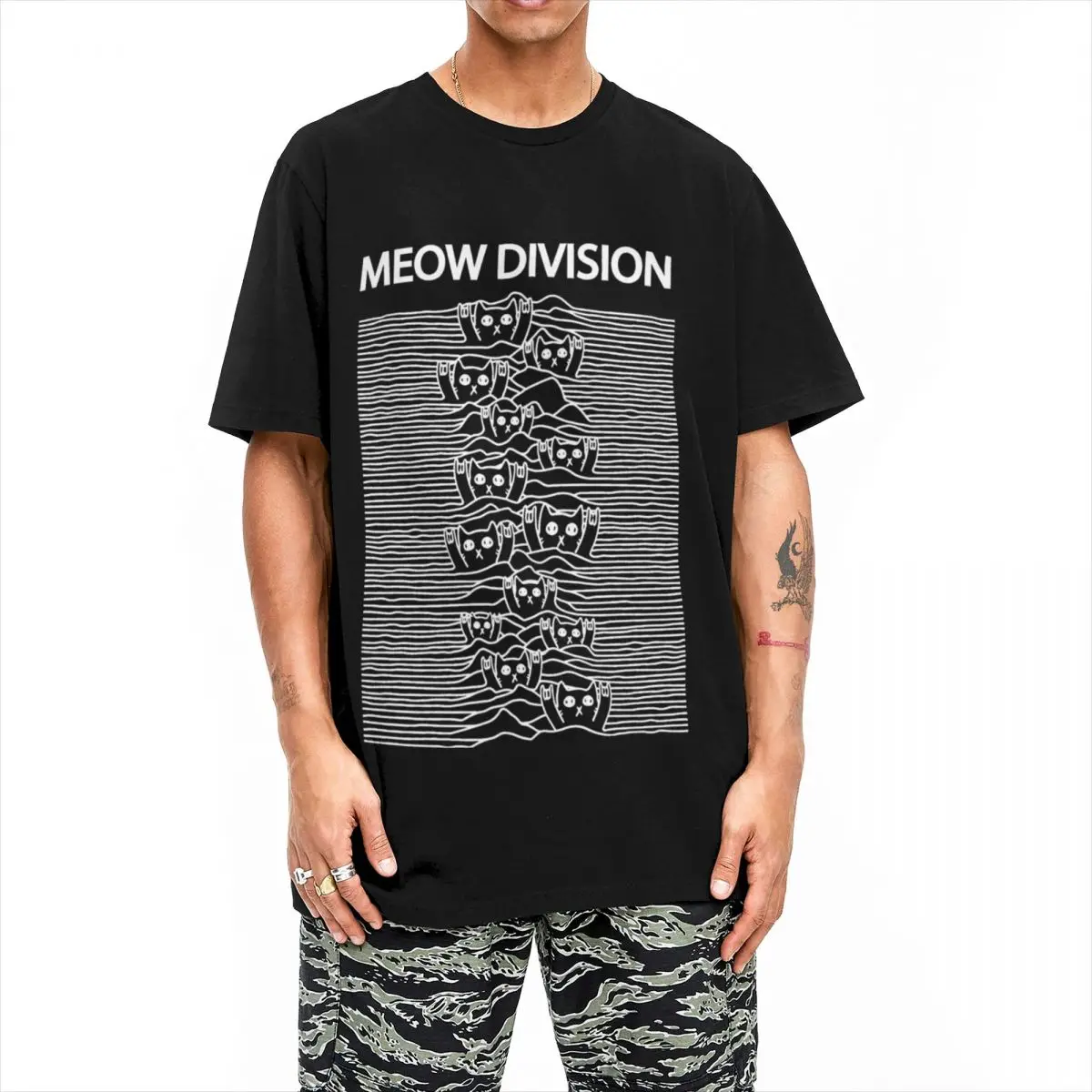 Рубашка с надписью «Cat Meow Joy Division», хлопковая Винтажная футболка с короткими рукавами для мужчин и женщин, с принтом неизвестных удовольствий, идея для подарка