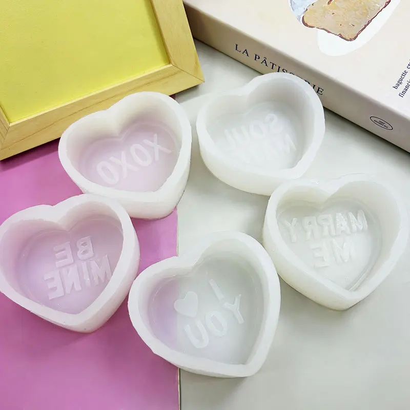 Liebe Englisch Slogan Silikon Kerze Form DIY Herz Seife Gips Handwerk Harz Ton Form Valentinstag Geschenk Handgemachtes Werkzeug