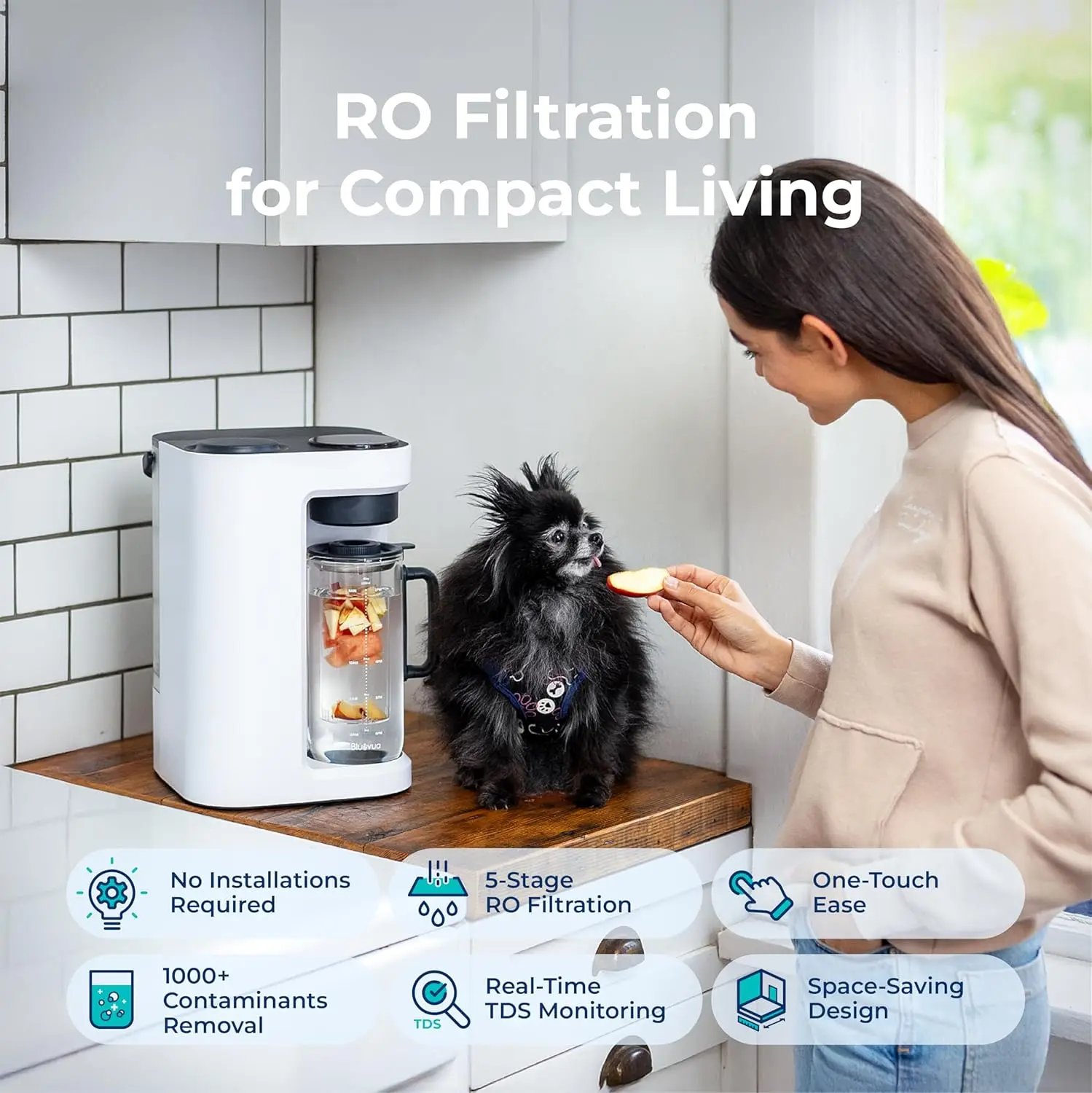 RO100ROPOT-LITE Countertop Reverse Osmosis Water Filter System, 5 Stage Purification, 3:1 Pure to Drain, Portable Water