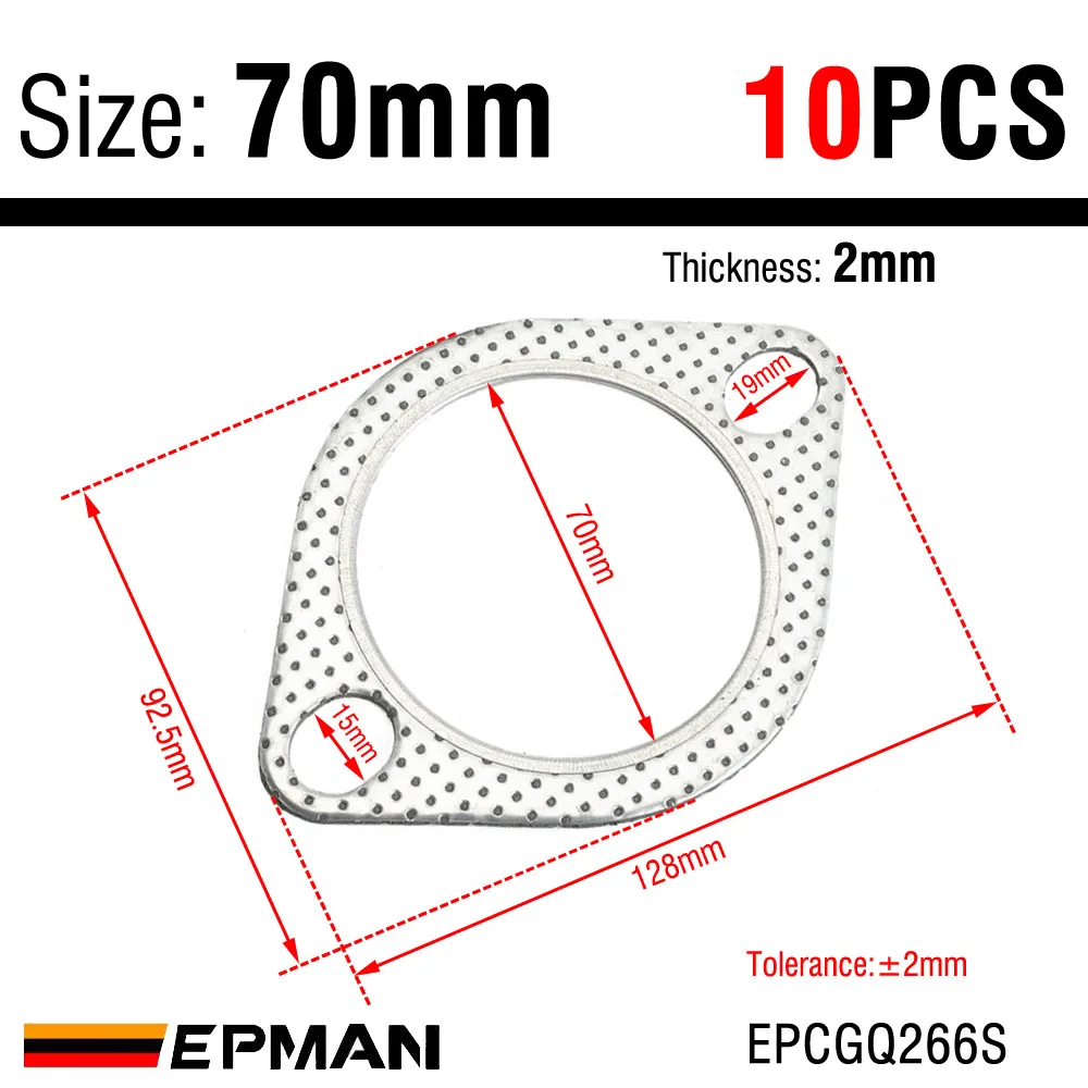 EPMAN Universele turbo-uitlaatpakking Fire Ring van 51 mm tot 78 mm (2" - 3") 2 boutgatpakkingen EPCGQ238S enz.