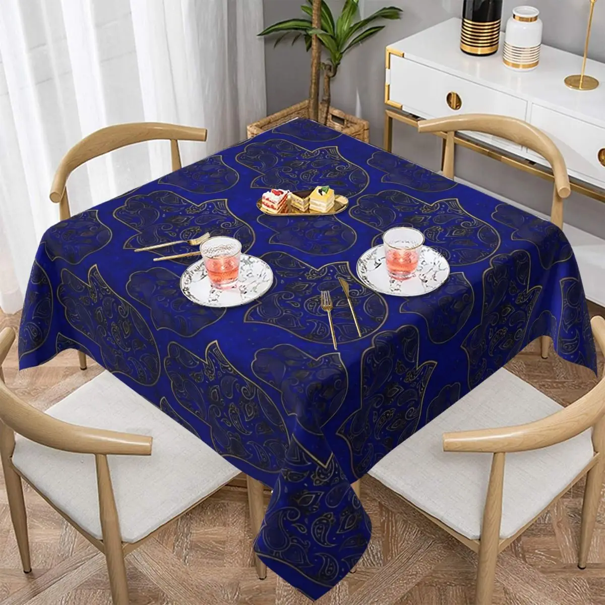 

Hamsa Hand Tablecloth Gold Paisley Print Design Table Cover For Living Room Dining Funny Polyester Table Cover Tablecloths