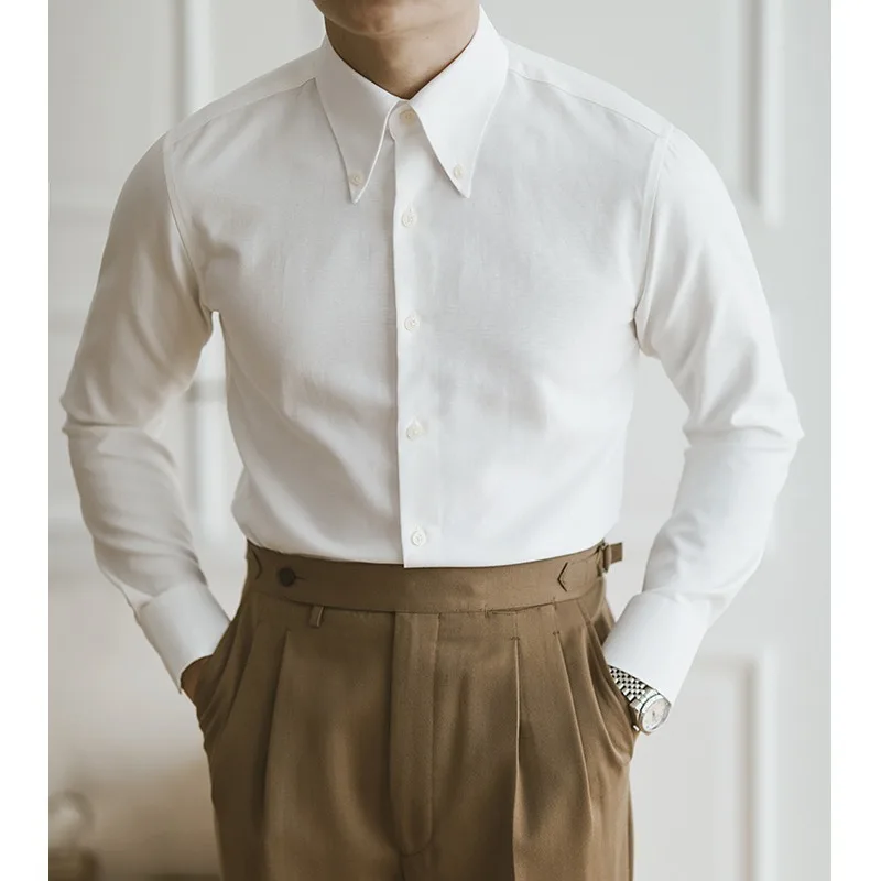 

Oxford Shirt Men Long-sleeved Business Dress Large Neck Shirt