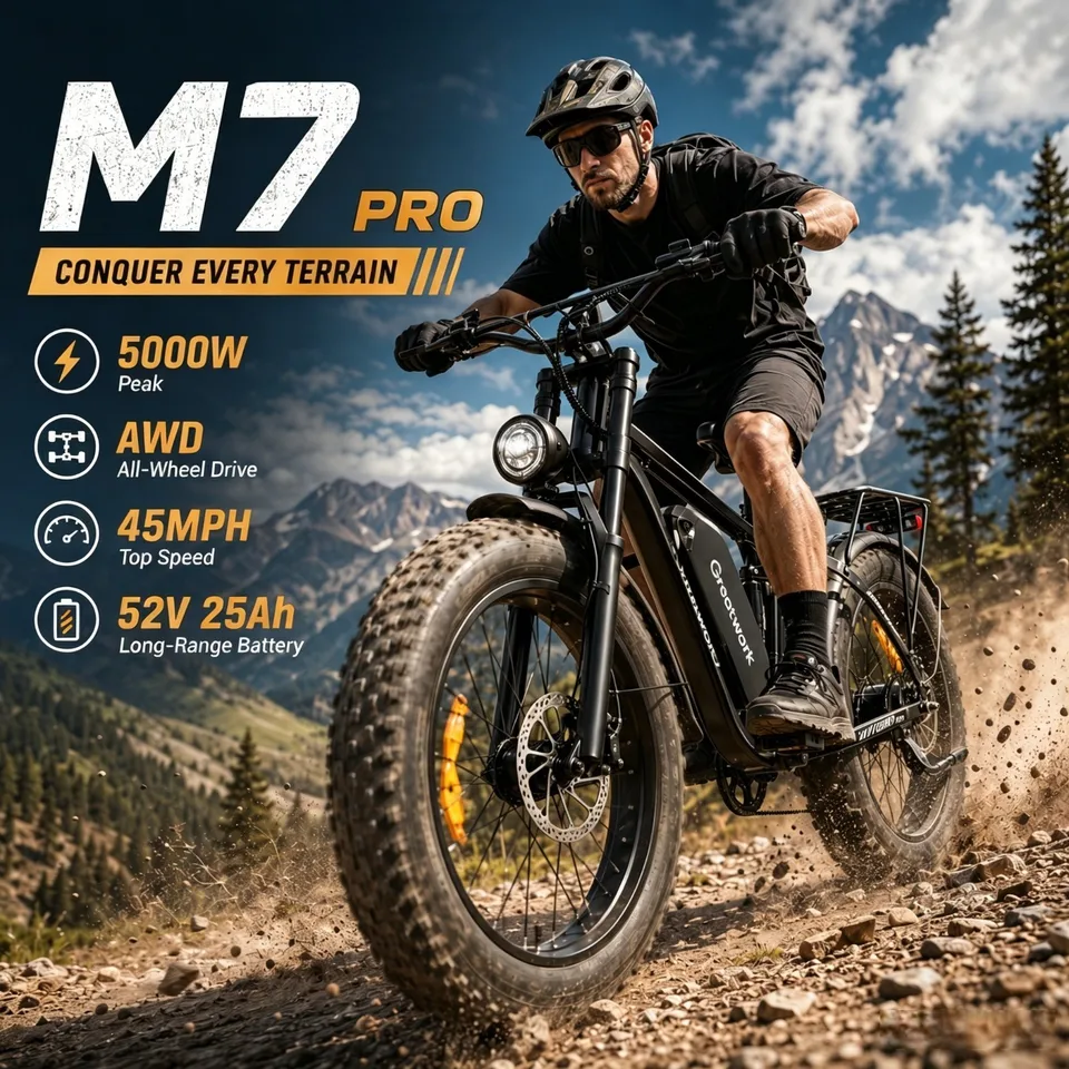 5000W Dual Motors Electric Bike for Adults 24" E Bike 45MPH 52V Mountain Bicycle