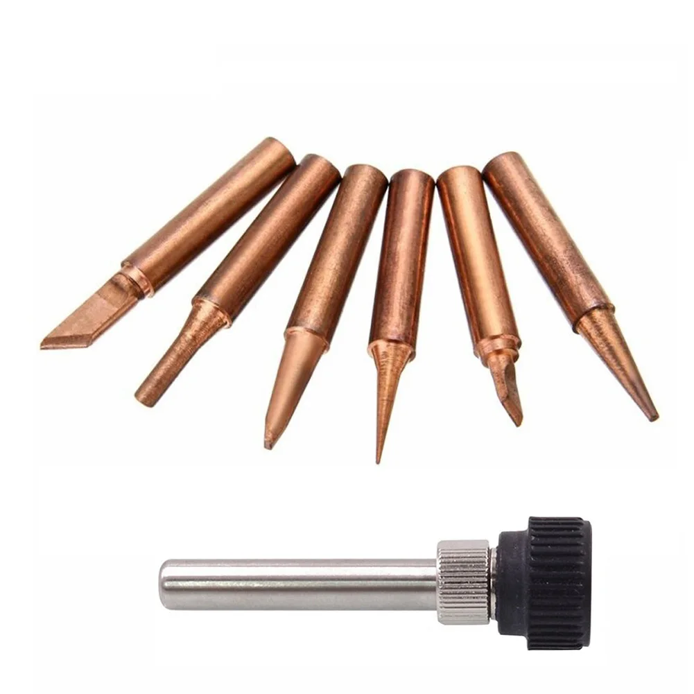 7pcs Copper 900M-T Soldering Iron Tip Lower Temperature Soldering For 936 937 8586 852D Soldering Station Accessories