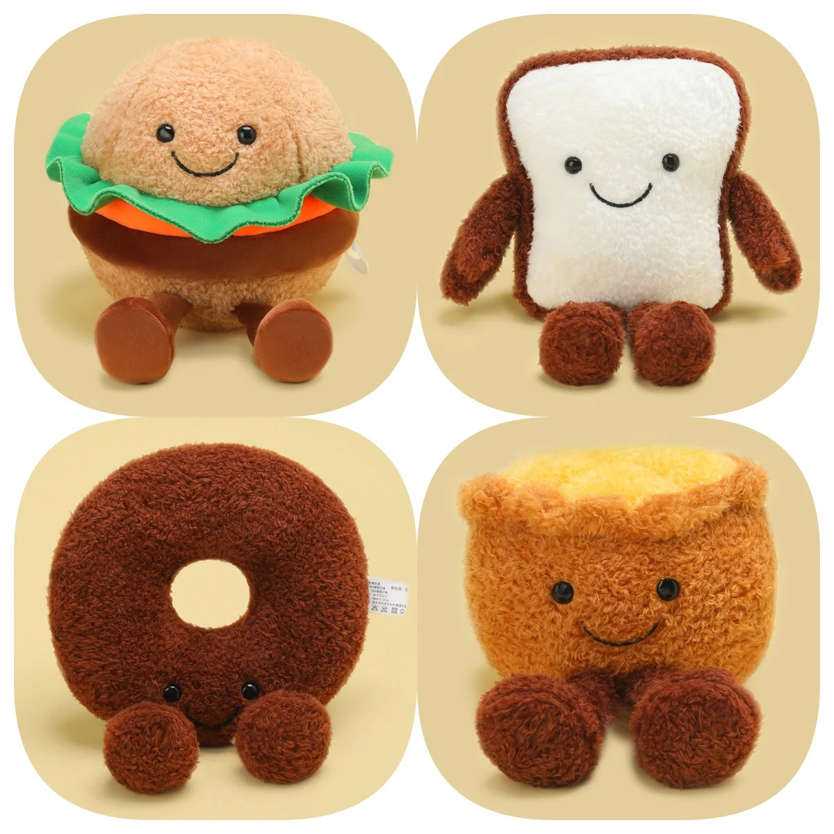 Juego de peluche de panadería Kawaii, hamburguesa rellena/tarta de huevos/toast/bolsa/dorayaki, peluches de comida súper suaves para niños y regalos para amantes del repostería