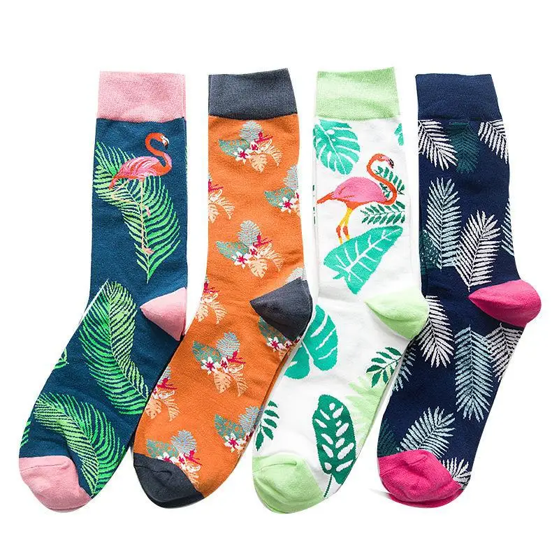 Chaussettes unisexes en coton pour hommes, animaux sauvages, tigre, KingKong, flamant rose, heureux, planche à roulettes de rue, Harajuku, drôle, mâle, garçons, mode