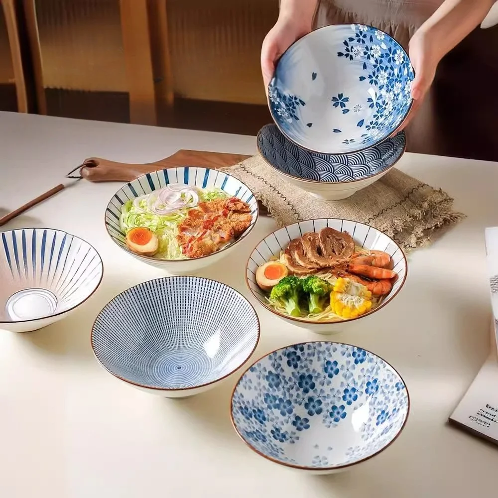 Japanese‑style Ceramic Ramen Bowl Conical Flared‑Rim Soup Bowl Creative Unique Underglaze Colour Tableware Holiday Gift