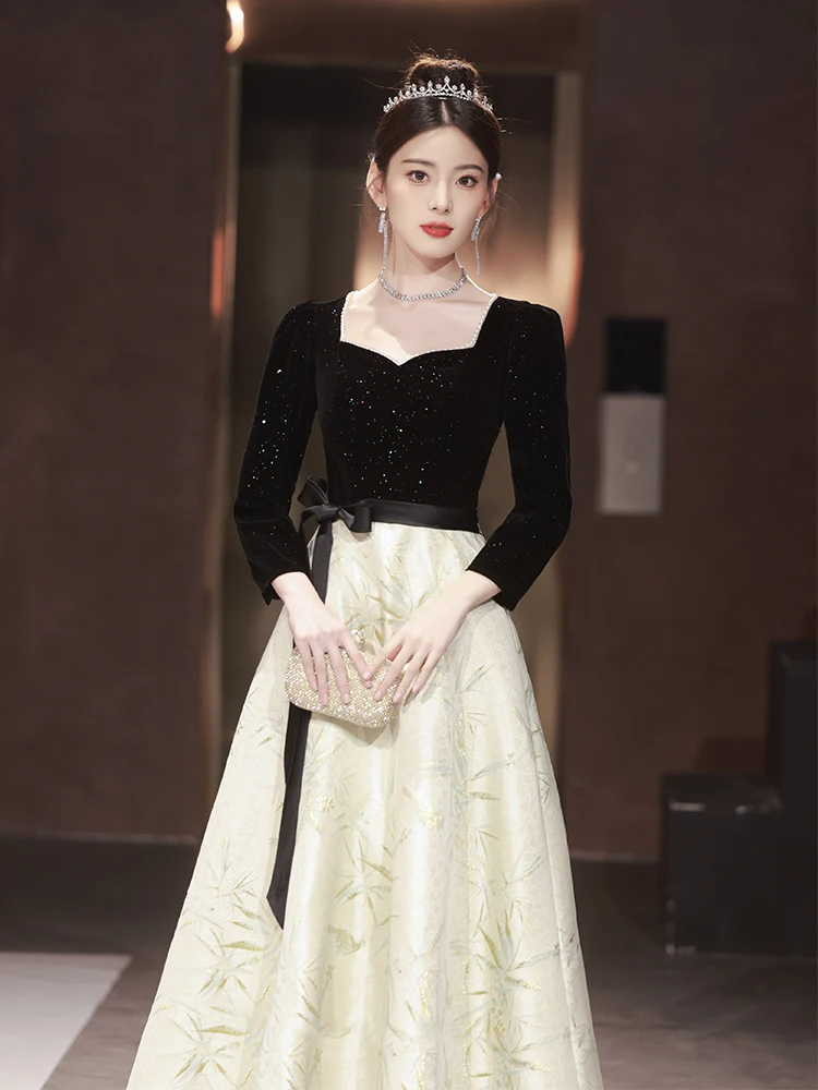 

Ele Long Sve Evening Gown Bla Adult Ceremony Performance Art Exam Host High-End Sensation Women's Dr