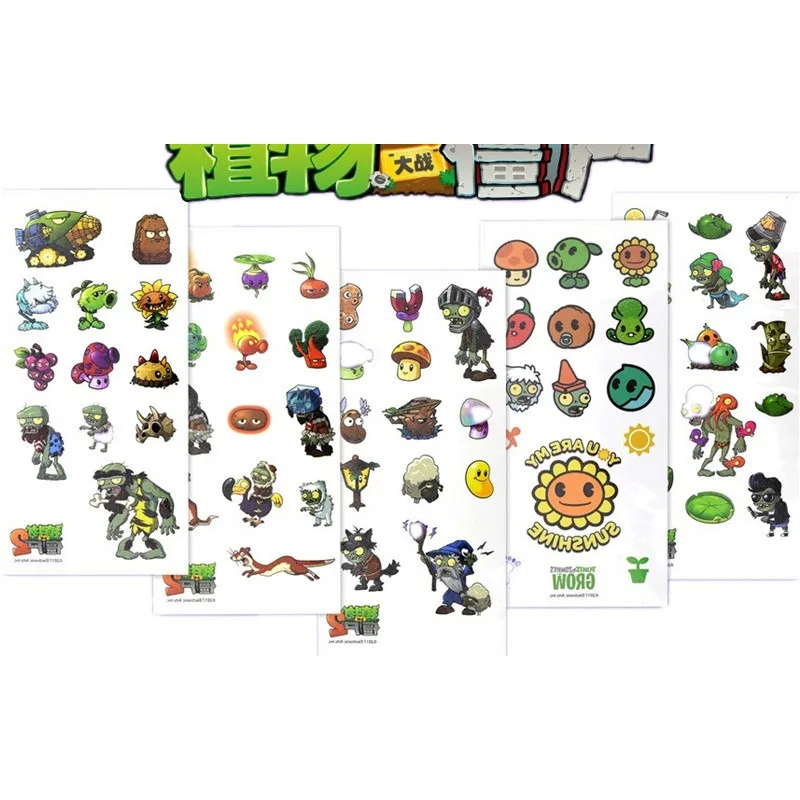 9 قطع/مجموعة ملصق وشم مؤقت مقاوم للماء من Plant Vs Zombies لمستلزمات الحفلات