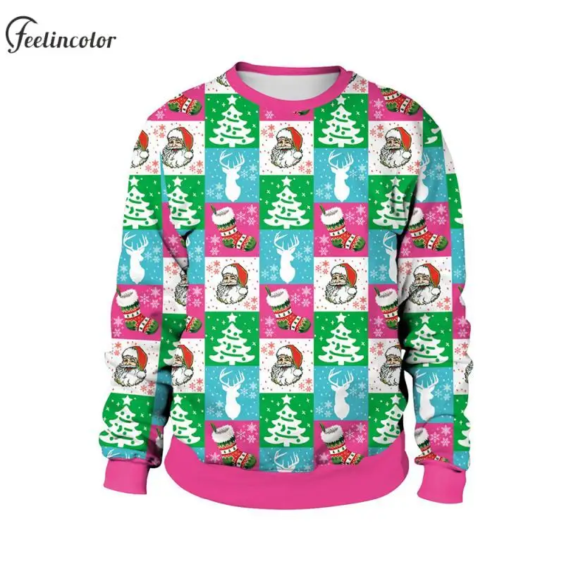 Ugly Santa Claus Graphic Sweatshirt Christmas Stockings Xmas Tree Couple Pullover Pink Crewneck Hoodie Autumn Fashion Streetwear