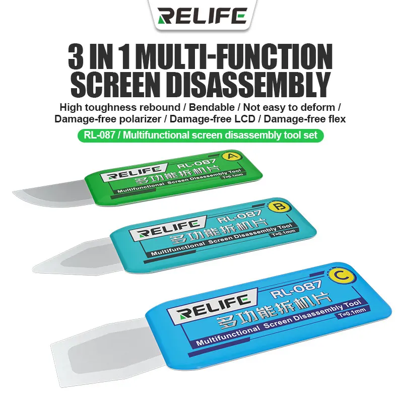 RELIFE RL-087 3 in 1 Multi-function Disassembly Blade For Phone Screen Middle Frame Back Cover Glass Separating Repair Tool Set