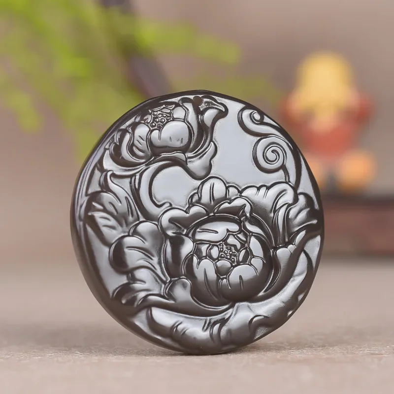 Exquisite smoke gray flower blooming wealth pendant round brand bracelet heart pendant peony flower blooming pendant