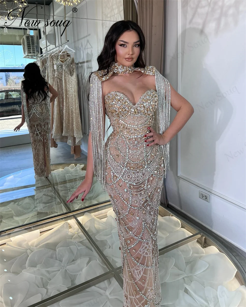 

Exquisite Two Pieces Mermaid Evening Dresses Full Beaded Rhinestone Wedding Party Gowns Customized Prom Dress Birthday Cocktail