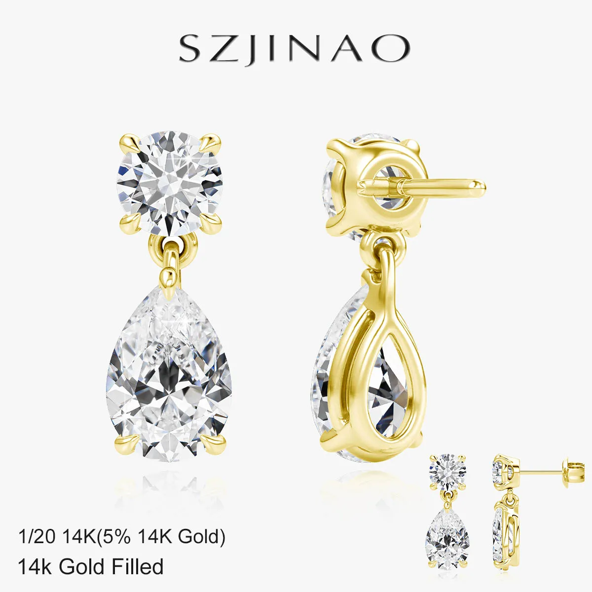 

1/20 14K Gold Filled Pear Cut Moissanite Drop Earrings GRA Diamond Pendant Earrings for Women Wedding Trendy Jewelry Gift