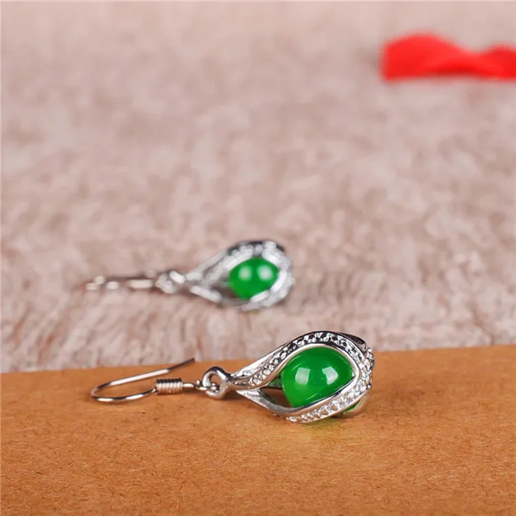 Ensemble de boucles d'oreilles en perles de Jade vert, pendentif, accessoires de bijouterie, sculpté à la main, amulette porte-bonheur pour homme et femme