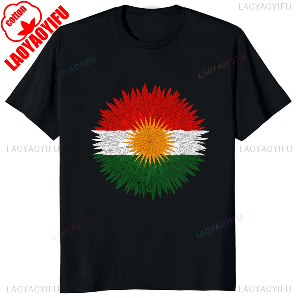 Sun Graphic Kurdistan Flag Flower T-shirt Cotton Short Sleeve Fashion Man Tshirt Streetwear Breathe Comfort Hip Hop Women Tees