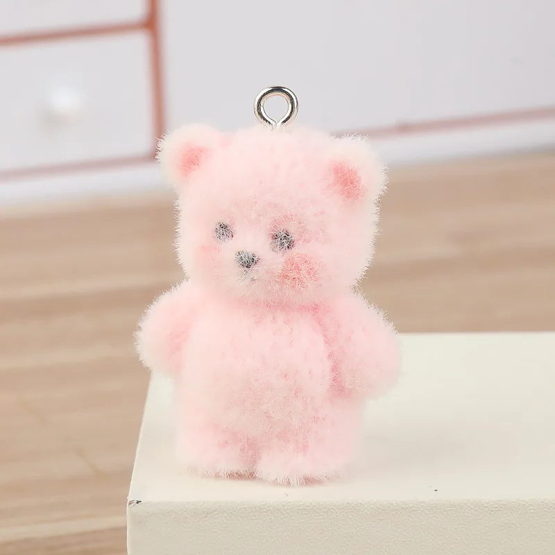 20pcs Cute 3D Flocking little bear Charms Cartoon resin animal pendant For Bag keychain DIY crafts jewelry make Accessories
