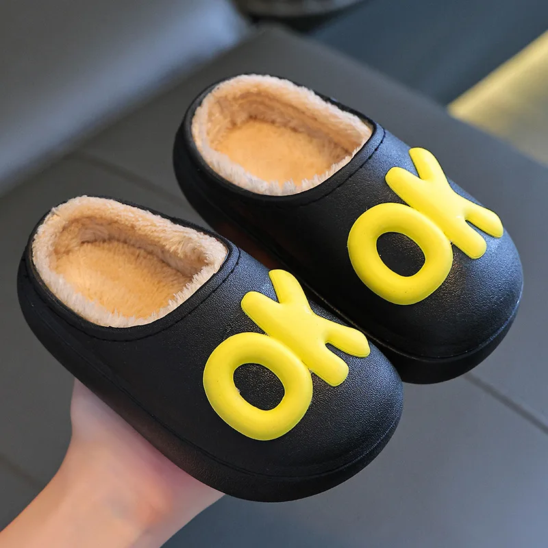 Kids Cotton Slippers Indoor Anti Slip Waterproof Girls Shoes Warm Plush Home Slippers Parent Child Shoes Boys Soft Sole Slides