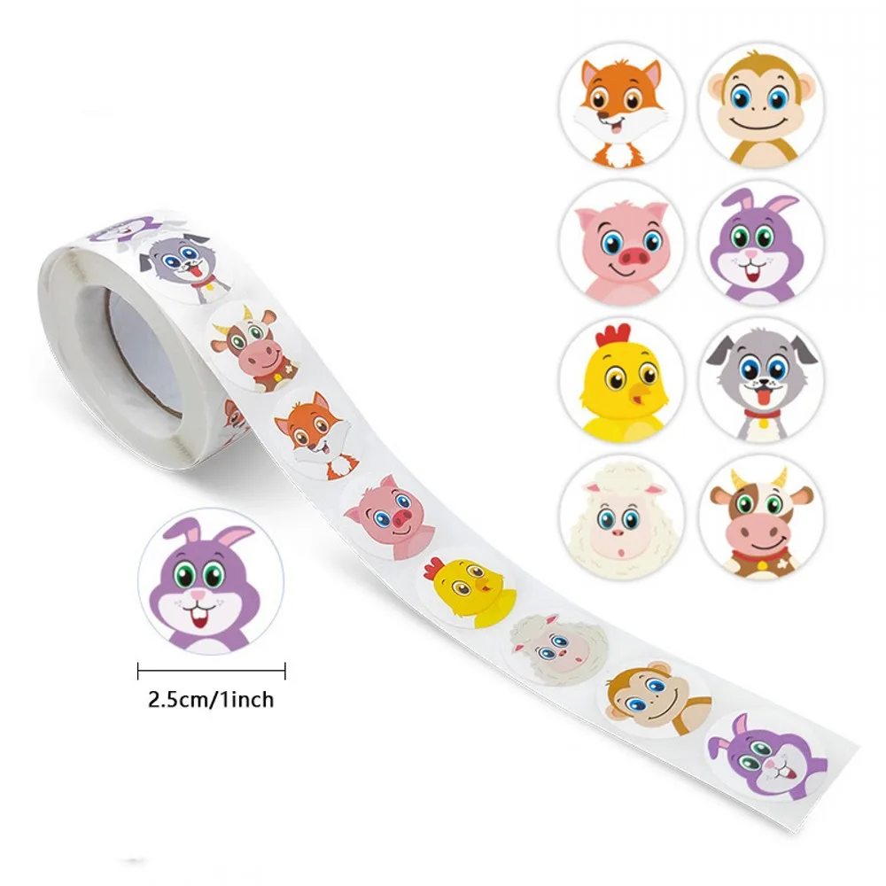 50-500 stks 1 inch Leuke Cartoon Dier Stickers Kinderen Beloning Label Aanmoediging Scrapbooking Decoratie Briefpapier Sticker Gift