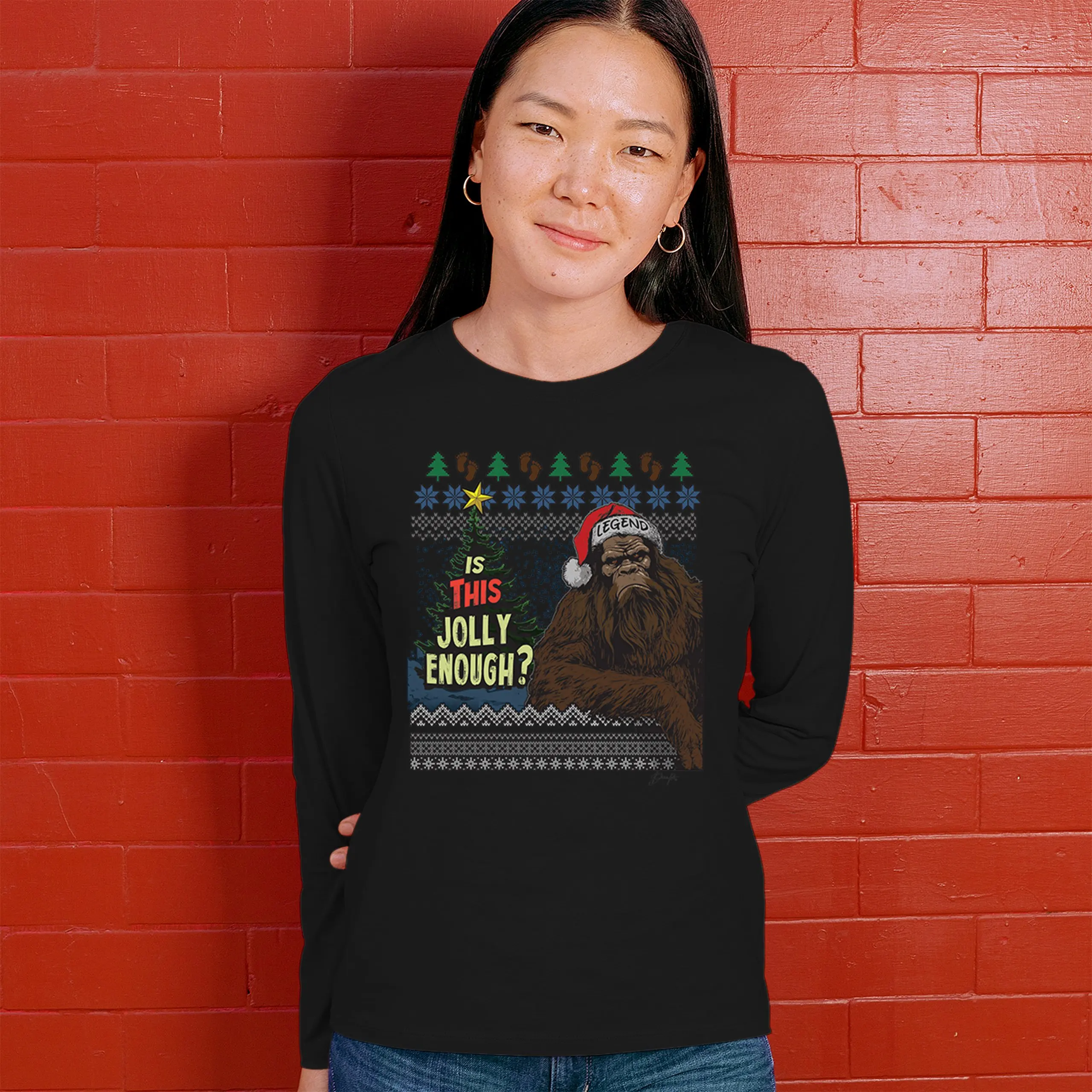 Is This Jolly Enough Bigfoot Christmas Damen-Langarm-T-Shirt Sasquatch