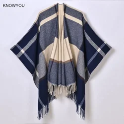 Cashmere Feeling Shawl Plaid Cape Women Elegant Cape Pullover Cloak Thicken Men Big Size Blanket Blend Cashmere Pashmina Stoles
