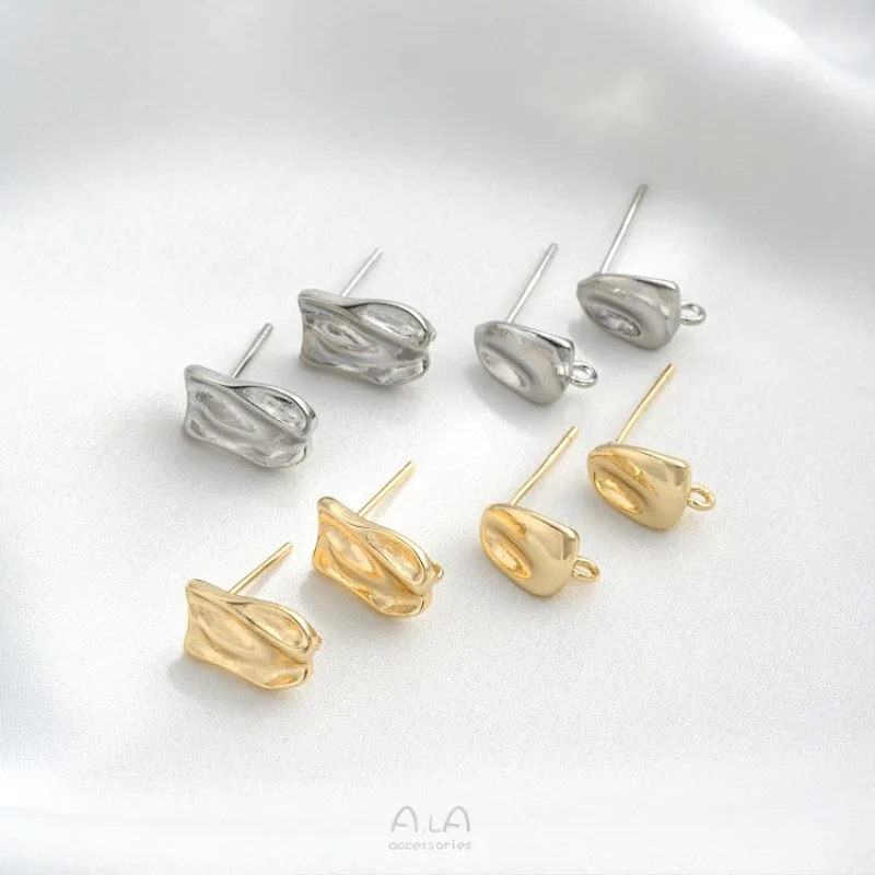 Color 14K Gold Lava Long Square Coffee Bean Stud Earrings With Rings DIY Hmade Ear Jewelry Accessories Materials