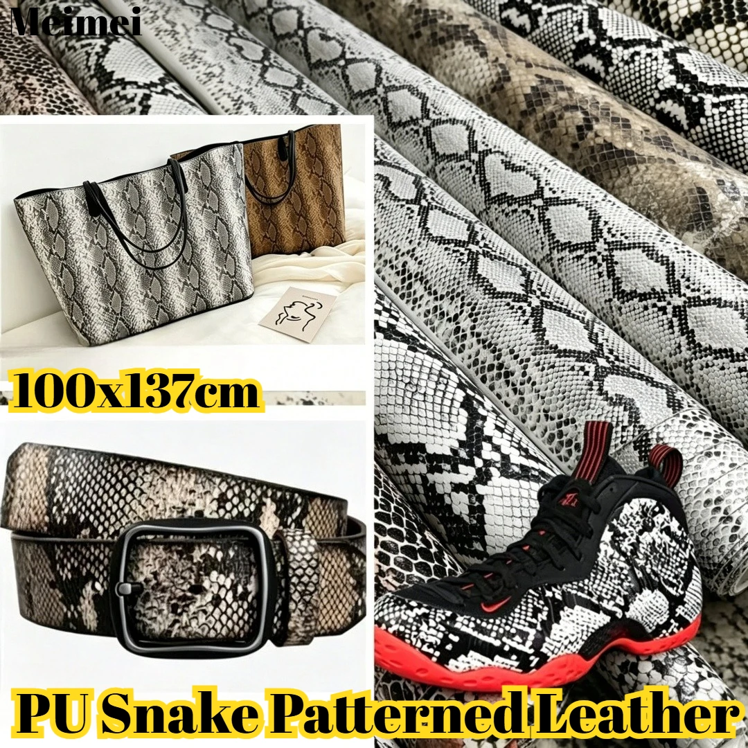 

Meimei Flower Snakeskin PU Faux Leather Fabric No Backing Glue Artificial Leather for Bag Belt Headboard DIY Craft