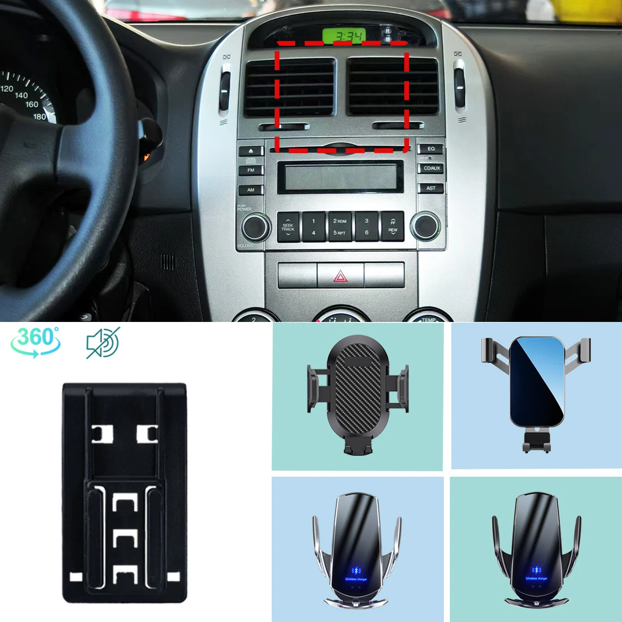 Car Phone Holder For KIA Cerato 2006 2007 2008 2009 2010 2011 2012 Mobile Phone Support Car Mounts Wireless Charging Accessories