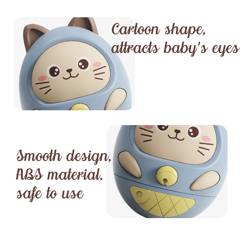 Juguetes musicales de gato Weeble Wobbler para niños de 3 a 12 meses (azul).