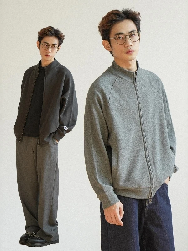 

American Casual Pure Color Open Cardigan Jaet Men Spring Autumn Slimming Loose Sports Sweatirt Outerwear Trendy