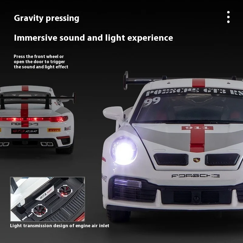 1:32 Porsche 911 GT3 RSR Track Version Alloy Sports Car Diecast Model Sound & Light Toy Home Ornament Children Toy Presents