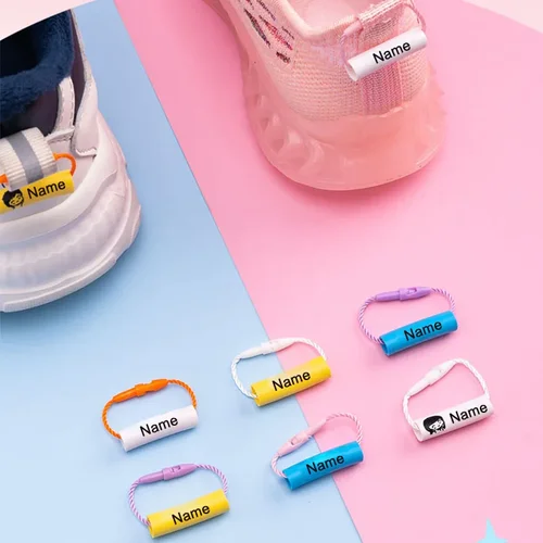 Anillo con nombre personalizado de 20 piezas, bolsa impermeable para zapatos de bebé, pegatina con nombre, hebilla de anillo para zapatos, colgante con hebilla con nombre para jardín de infantes