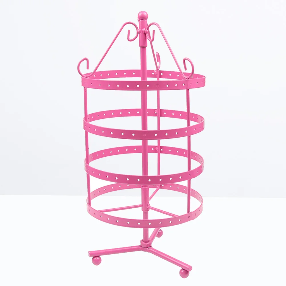 Rose Red Metal 4-Tier Rotating Earring Storage Rack Jewelry Display Stand Holder Organizer Table Decor Bird Cage Design