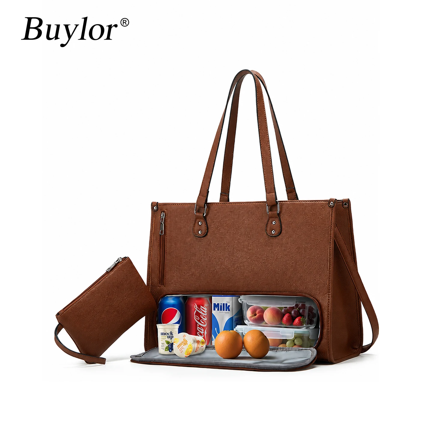 Fashion Women Laptop Lunch Bag 2 in 1 Work Tote with Insulated Food Compartment PU Leather Shoulder Handbag for Office Teacher