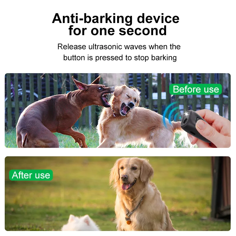 Ultrasonic Dog Deterrent, 15-30kHz Sweep Frequency + Strobe Visual Deterrent, 300mAh Type-C, Compact for Outdoor Walking