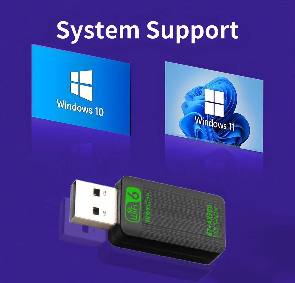 AX900 USB WiFi 6 Bluetooth 5.4 Adaptador 2 em 1 Dongle 2.4G e 5GHz USB WiFi Rede Receptor Wlan Sem Fio Para PC/Laptop Driver Grátis