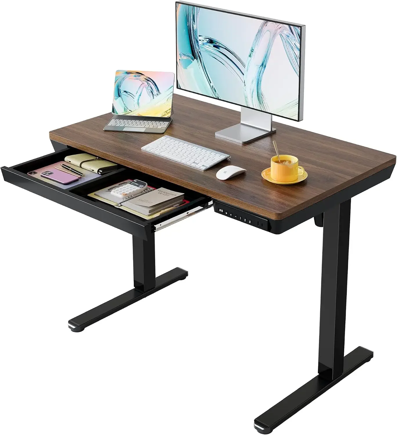 Electric Standing Desk with Drawers, 40 X 24 Inch Electric Adjustable Height Desk, Quick Install One-Piece Tabletop with USB