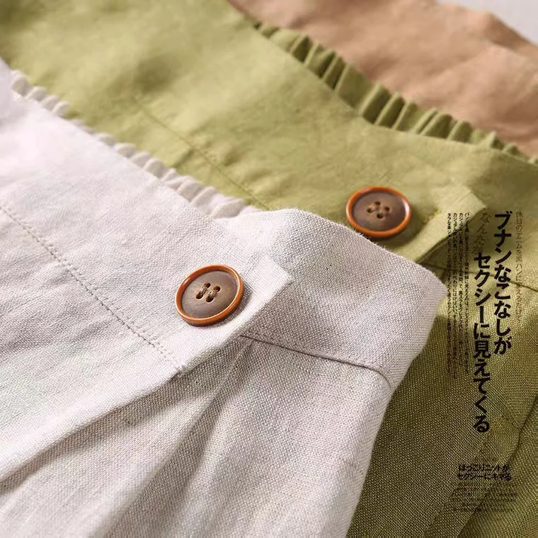 Fashion Women Linen Skirts Button Split Skirt Solid High Waist A Line Skirt Mid Length Casual Skirts For Beach Holiday