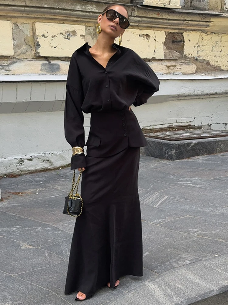 

Weird Puss Single-Breasted 3 Piece Set Women Elegant Polo Neck Full Sleeve Blouse+Pinafore+Skirt Matching Trend Chic Streetwear