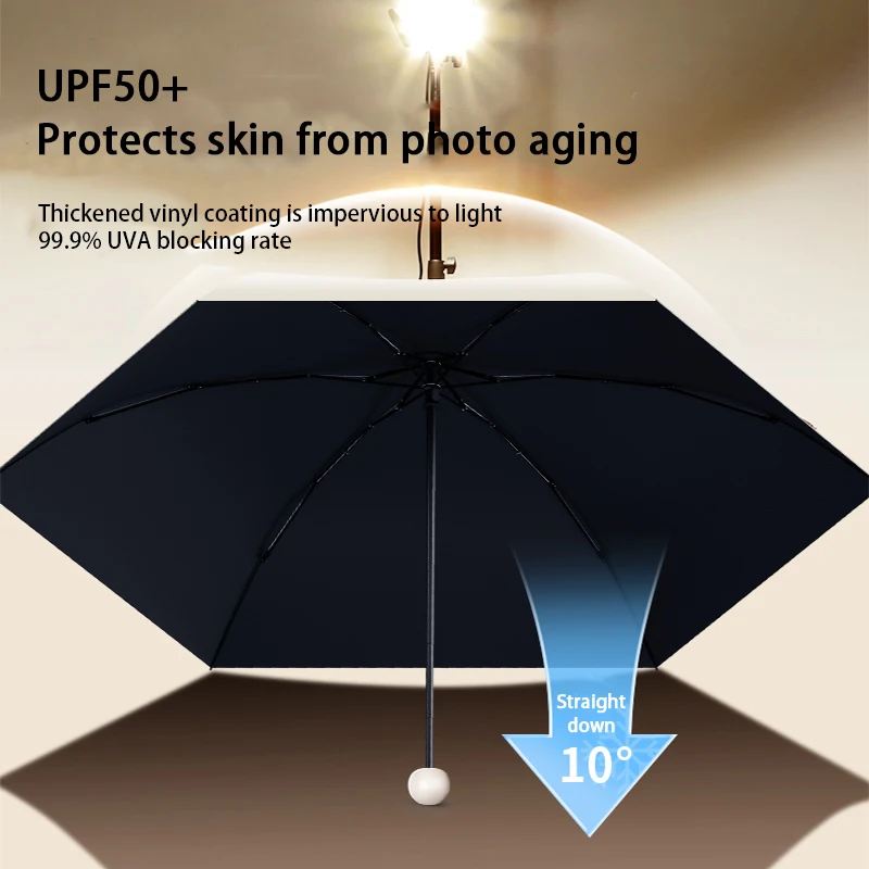 Small and Convenient 6-Bone Sunshade Umbrella with Black Glue Aluminum Alloy Windproof Umbrella Bone Sun Protection Index UPF50+