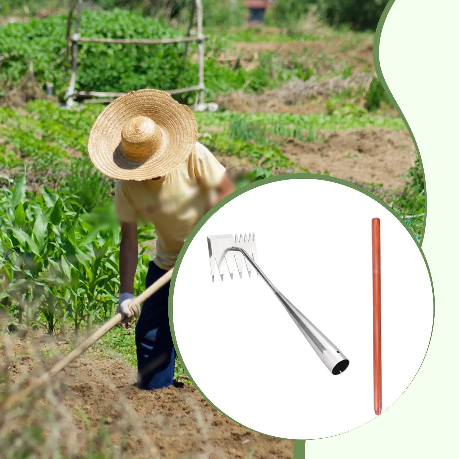 

Hardened Metal Garden Rake Manual Weed Puller for Lawn Leveling and Agricultural Soil Tilling