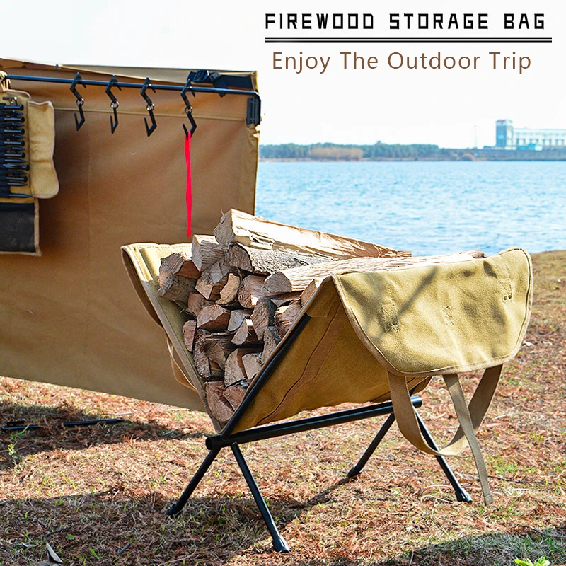 Firewood Canvas Cloth Log Carrier Tote Bags Waxed Fireplace Wood Carrying Bag With Bracket Camping Outdoor Traveling Picnic