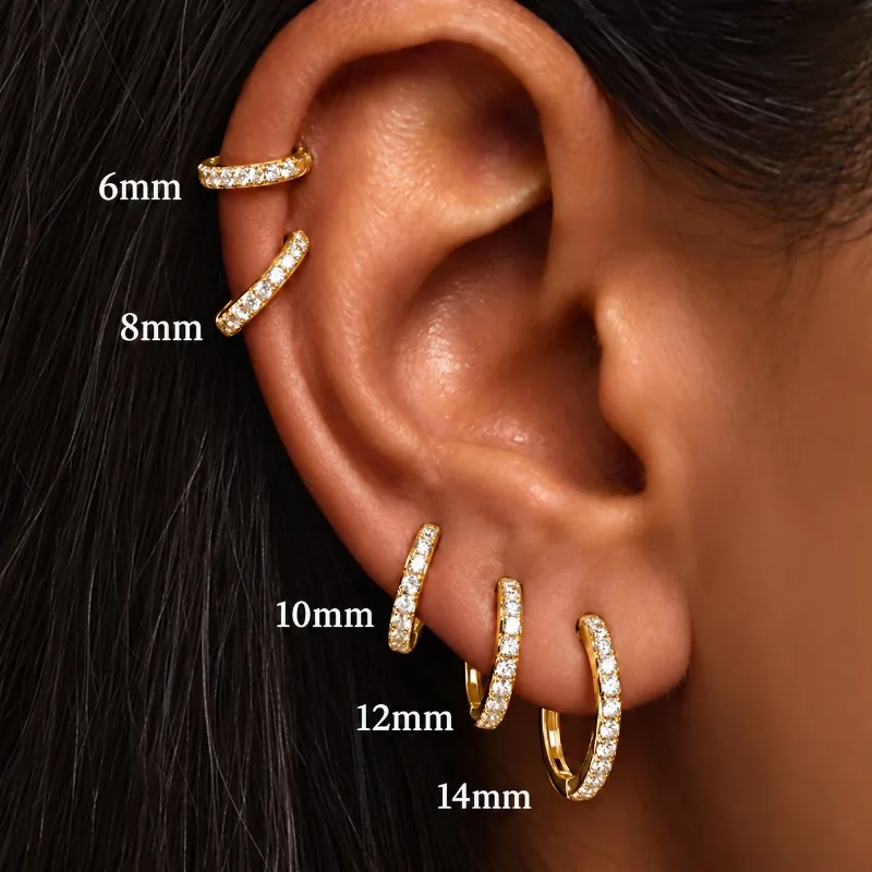 925 Sterling Silver Hoop Earrings for Women 6-14mm CZ Huggie Hoops Small Sparkling Earrings Multiple Piercing Ear Stack Jewelry